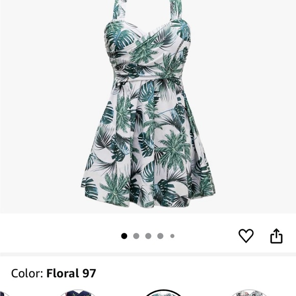 Tropical Leaf Print Halter Swim Dress - Picture 12 of 14
